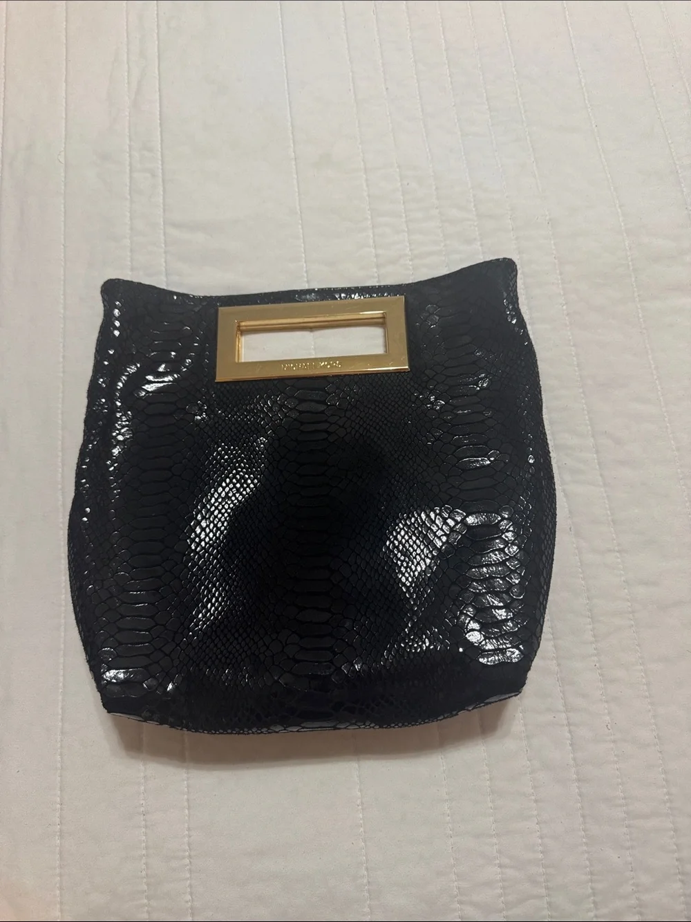 Michael Kors Black Patent Shoulder Bag with Gold-Tone Handle Frame